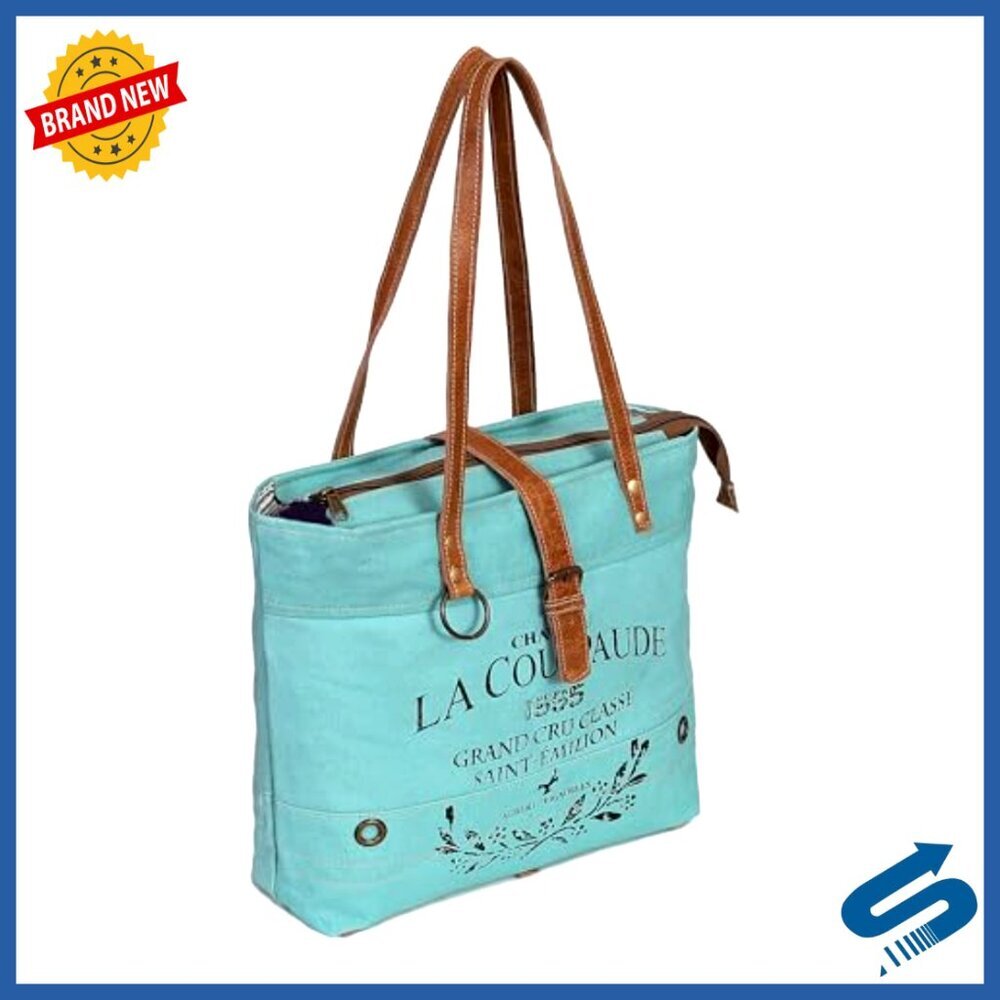 Upcycled Canvas Tote Bag Eco-Friendly Spacious Multi-Compartment Daily Use - Picture 6 of 7